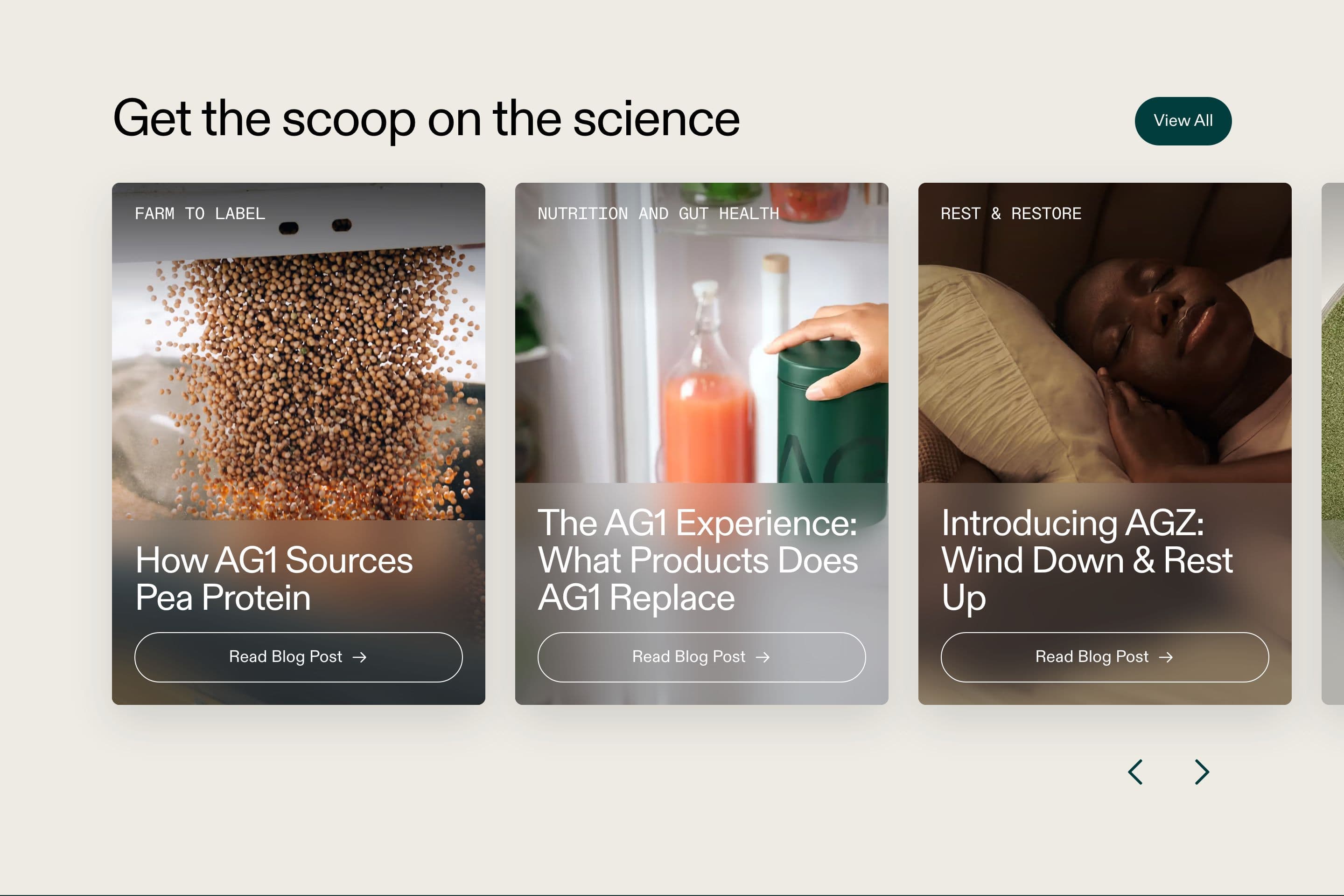 Other section from AG1 Official, a supplements & wellness Shopify store — desktop screenshot