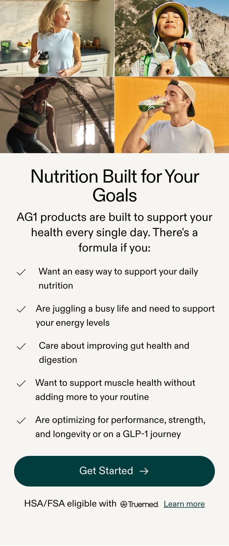Image with Text section from AG1 Official, a supplements & wellness Shopify store — mobile screenshot