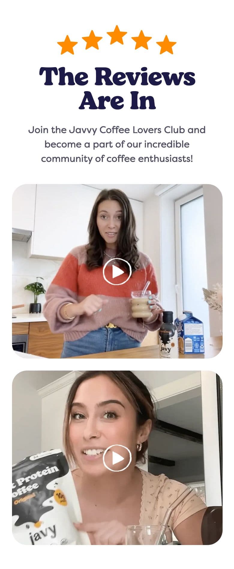 Reviews & Ratings section from Javvy Coffee, a food & beverage Shopify store — mobile screenshot