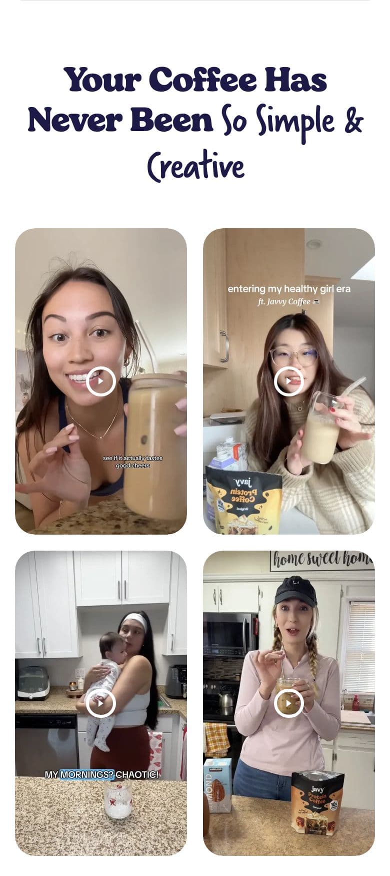 UGC & Social Proof section from Javvy Coffee, a food & beverage Shopify store — mobile screenshot