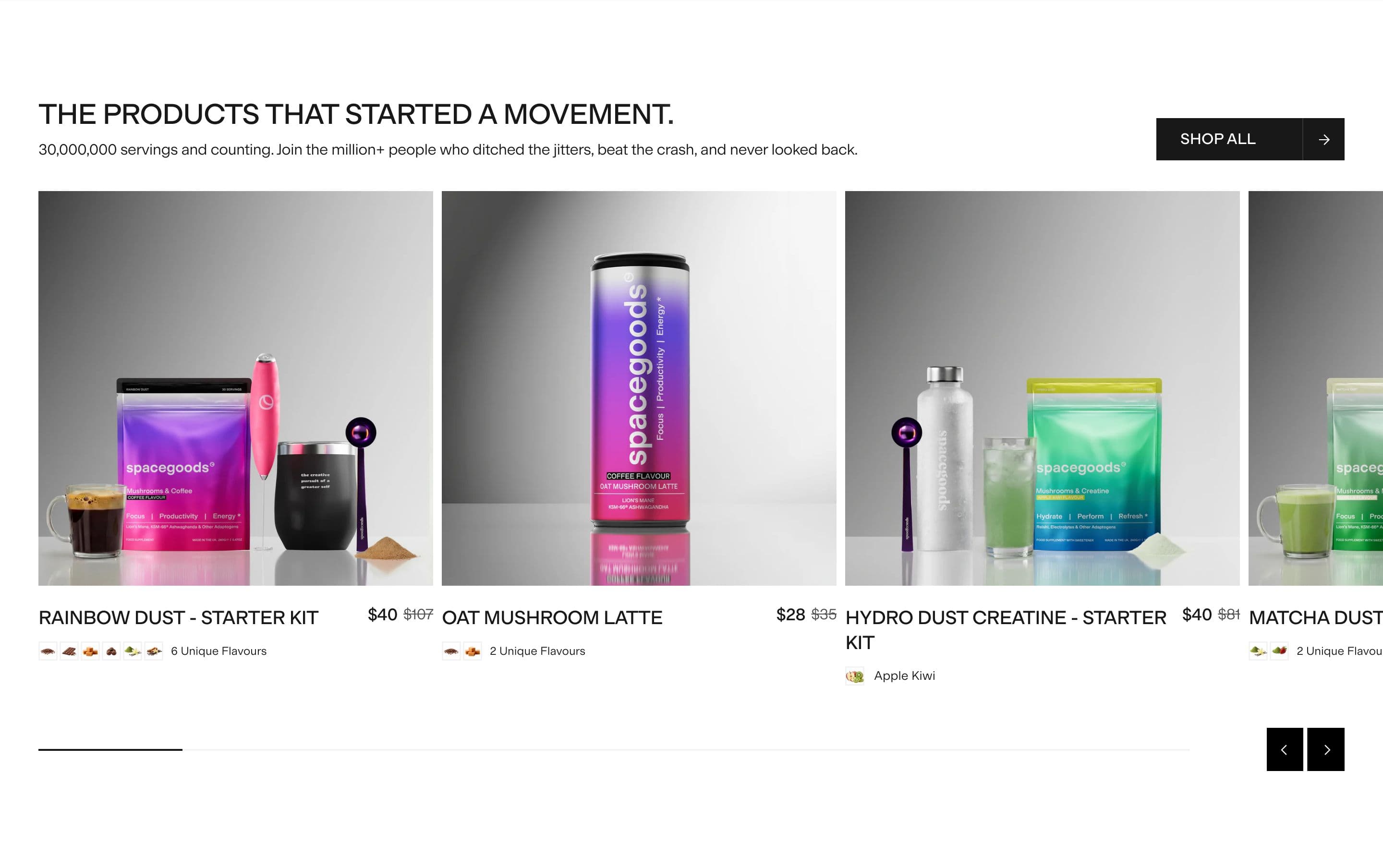 Collection / Product Grid section from Spacegoods, a supplements & wellness Shopify store — desktop screenshot