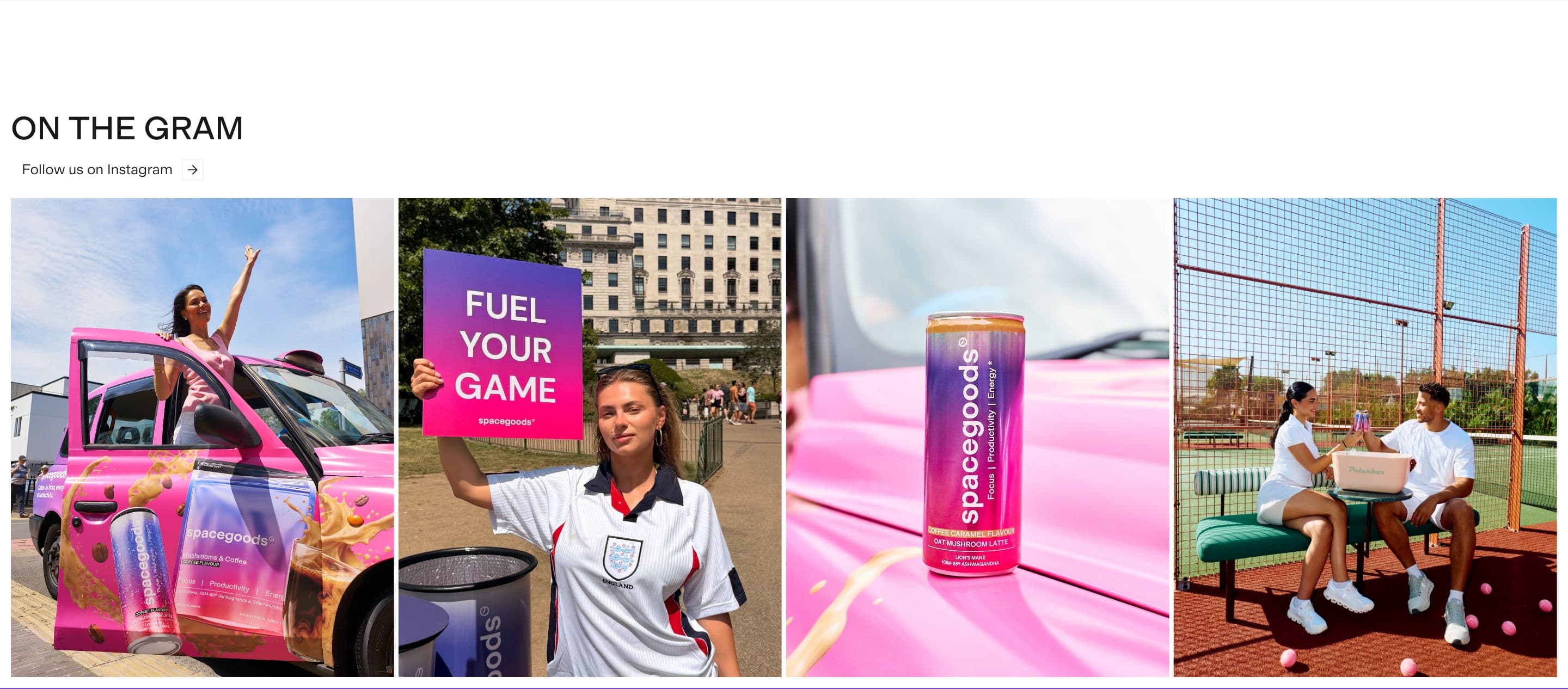 UGC & Social Proof section from Spacegoods, a supplements & wellness Shopify store — desktop screenshot