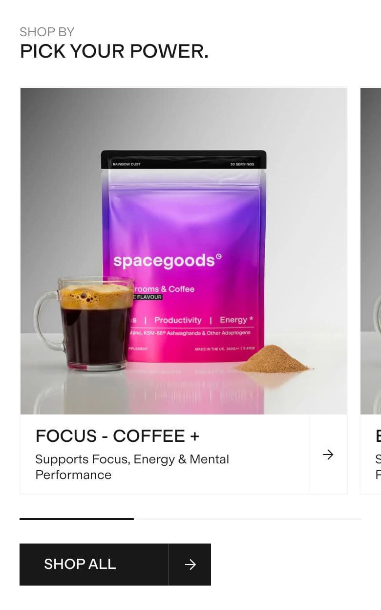 Collection / Product Grid section from Spacegoods, a supplements & wellness Shopify store — mobile screenshot