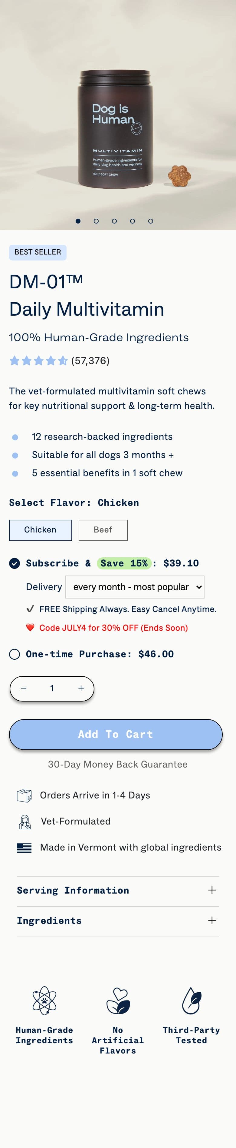 Buy Box & Add-to-Cart section from Dog Is Human, a pet Shopify store — mobile screenshot