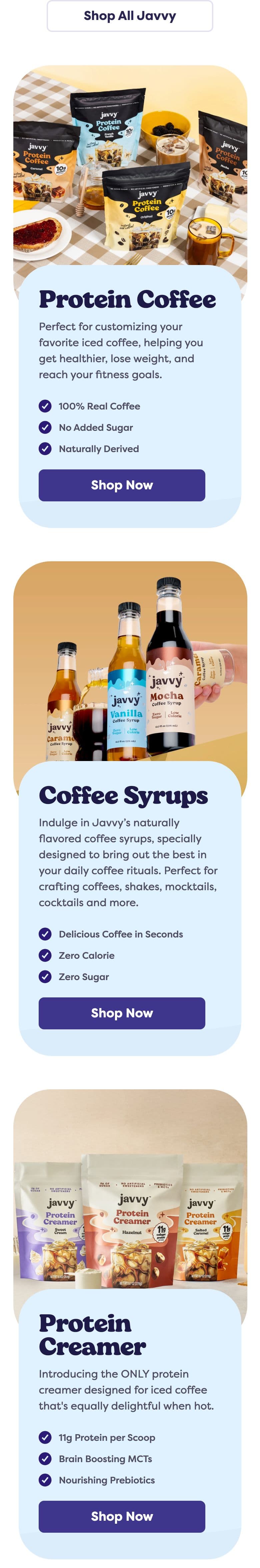 Collection / Product Grid section from Javvy Coffee, a food & beverage Shopify store — mobile screenshot