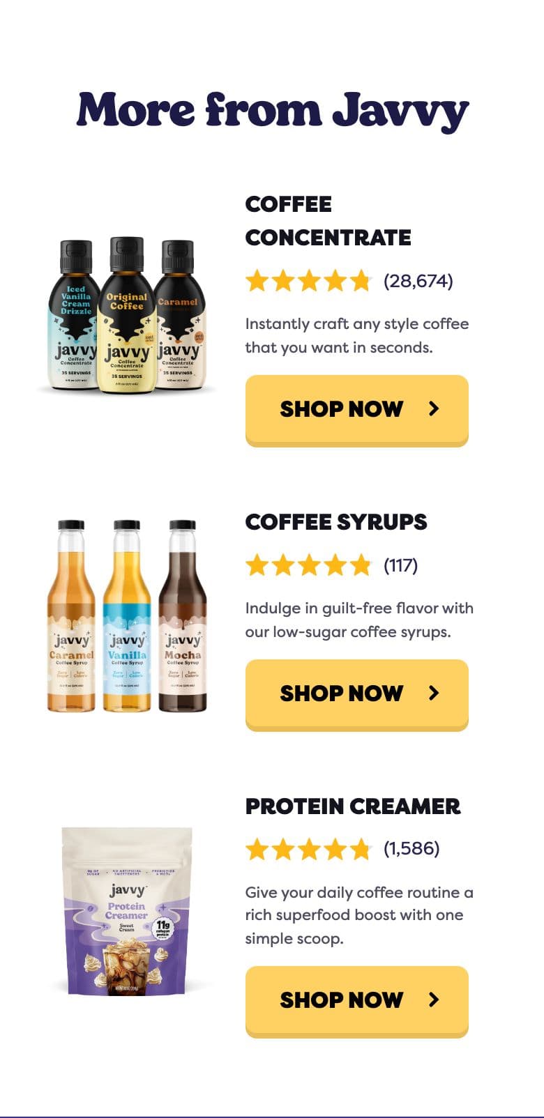 Collection / Product Grid section from Javvy Coffee, a food & beverage Shopify store — mobile screenshot